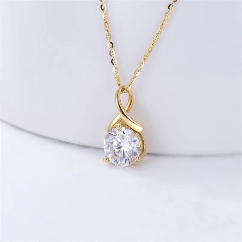 14K Gold Moissanite Necklace for Women, 1 carat D Colour Moissanite Solitaire Pendant Necklace, Real Yellow Gold Sunshine Necklace