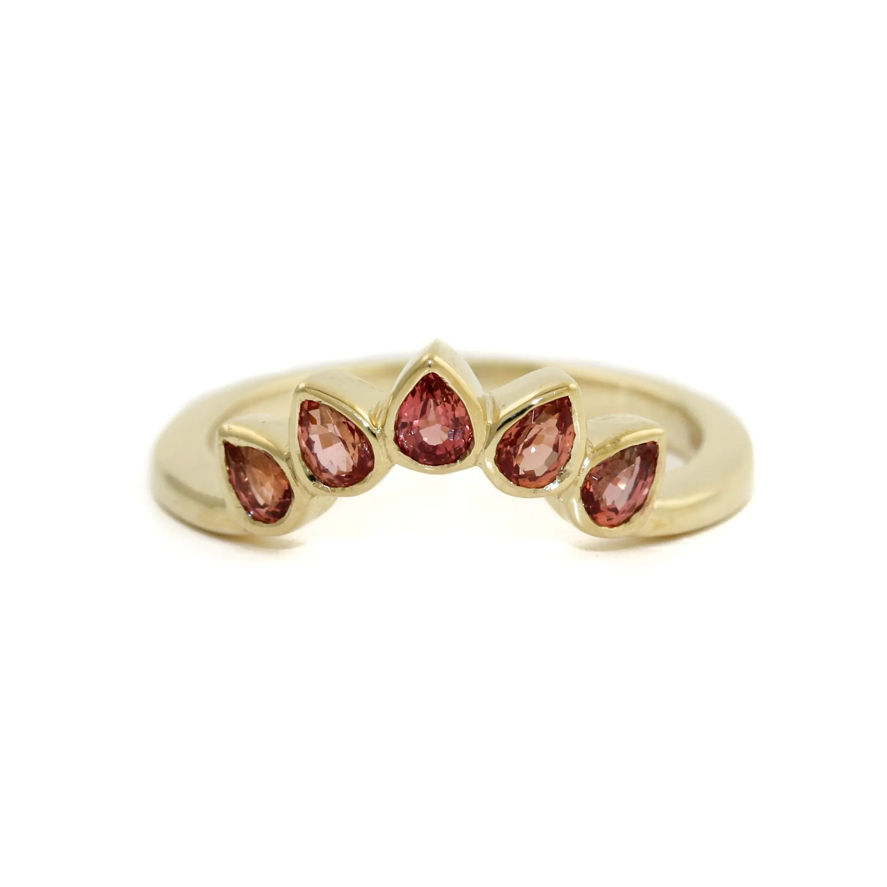 14K Gold Pear-Cut Padparadscha Tiara Band