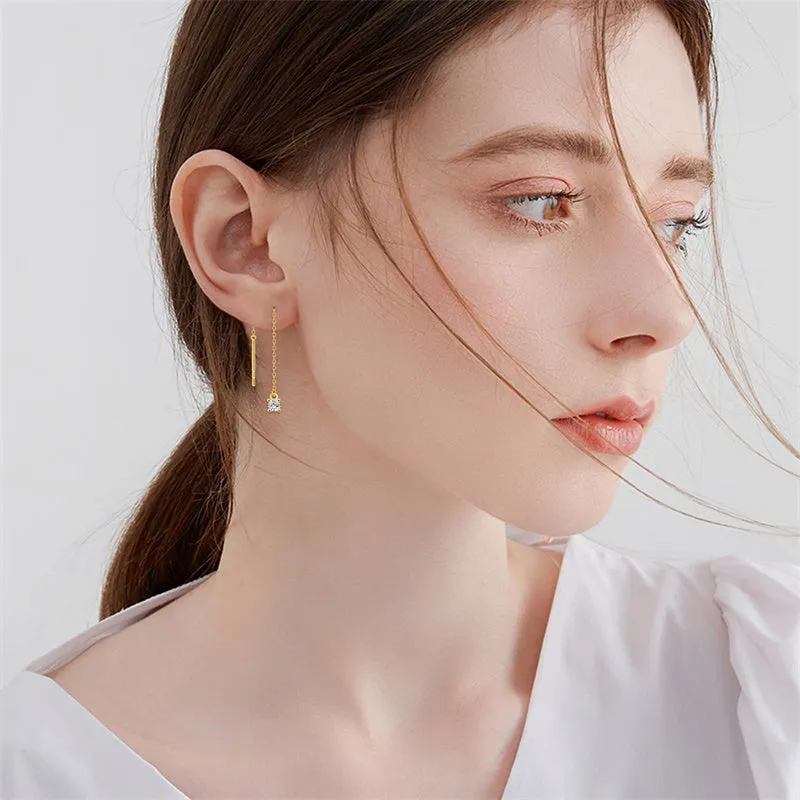 14k Gold Threader Earrings for Women Gold Dangle Pull Through Tassel Ear drop Earrings Jewelry for Teen Girls 2