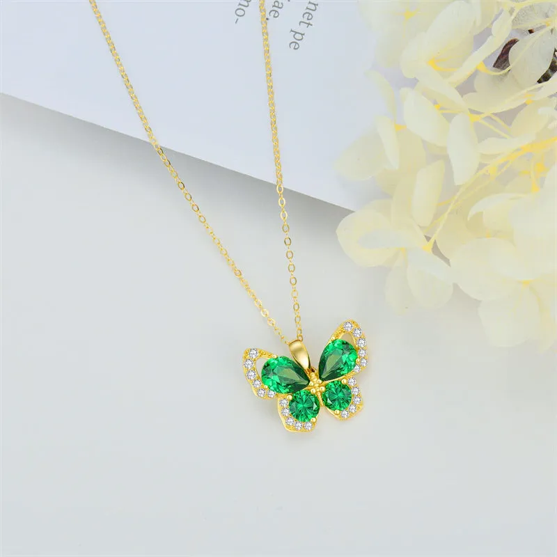 14K Solid Gold Butterfly Necklace for Women Real Yellow Gold Butterfly Pendant Necklace, Jewelry Gift for Her, 16 1 1 Inch