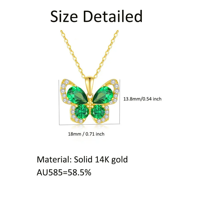 14K Solid Gold Butterfly Necklace for Women Real Yellow Gold Butterfly Pendant Necklace, Jewelry Gift for Her, 16 1 1 Inch