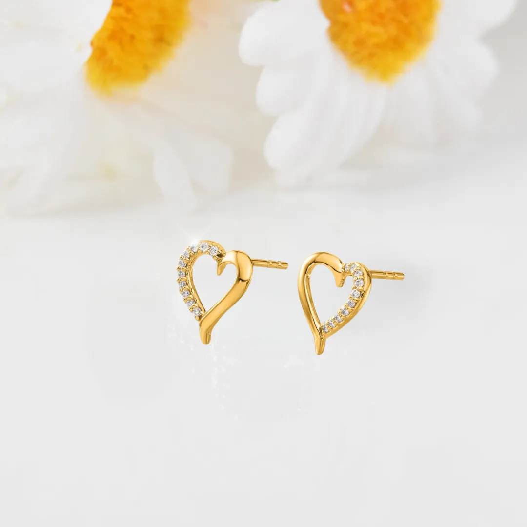 14k Yellow Gold  Lab Grown Diamond Open Heart Stud Earrings