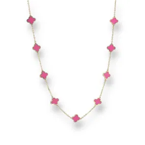 14K Yellow gold pink enamel clover choker-9091