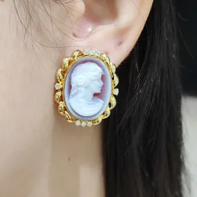 .15 CT Cameo Diamond Earrings 18K Yellow Gold