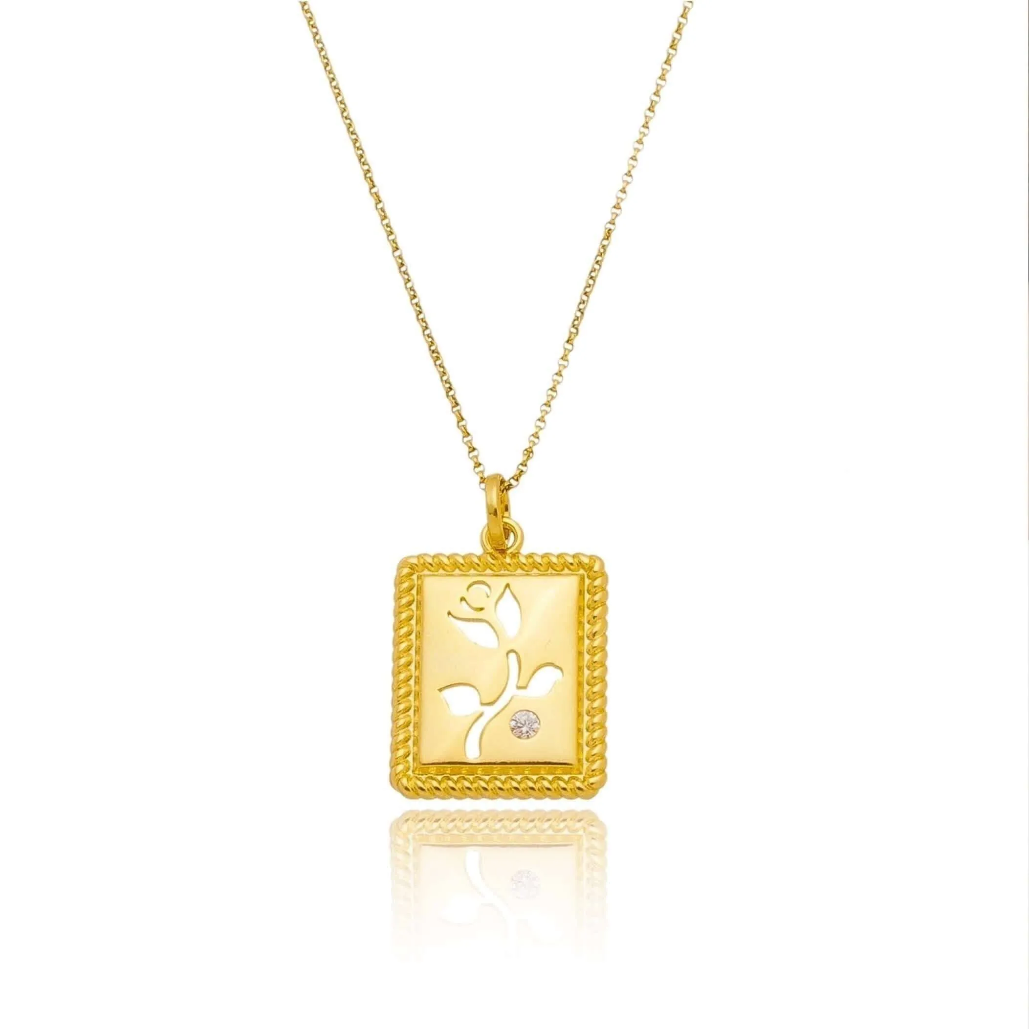 18k Gold Filled Flower Plaque Necklace