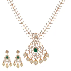 18K Rose Gold Necklace Set w/ 3.40ct Diamonds & Emeralds (55.8gm)