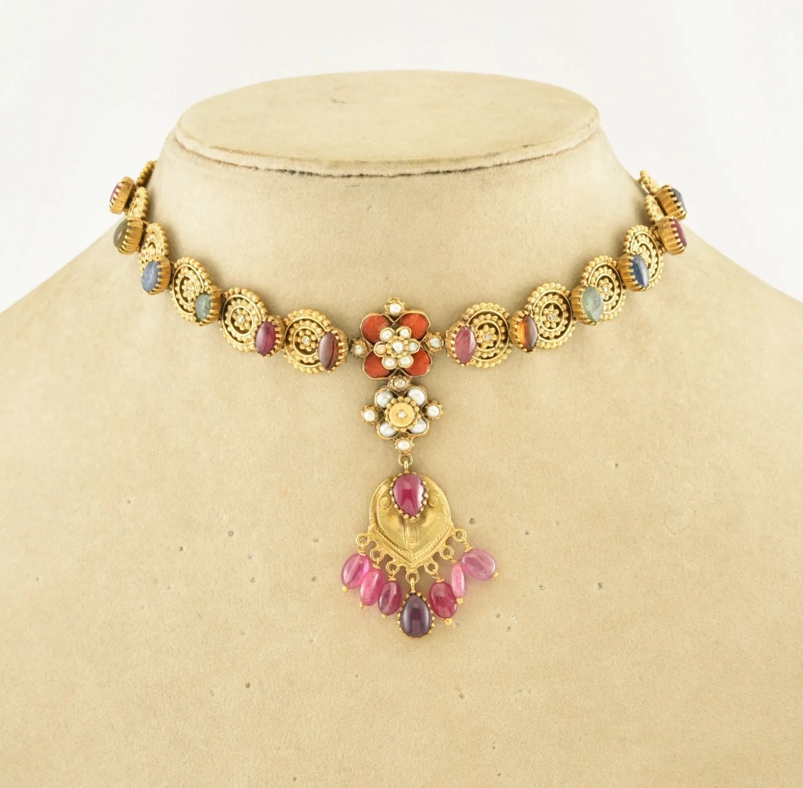 21A130 Gold Plated Choker Necklace with Multicolor Stones