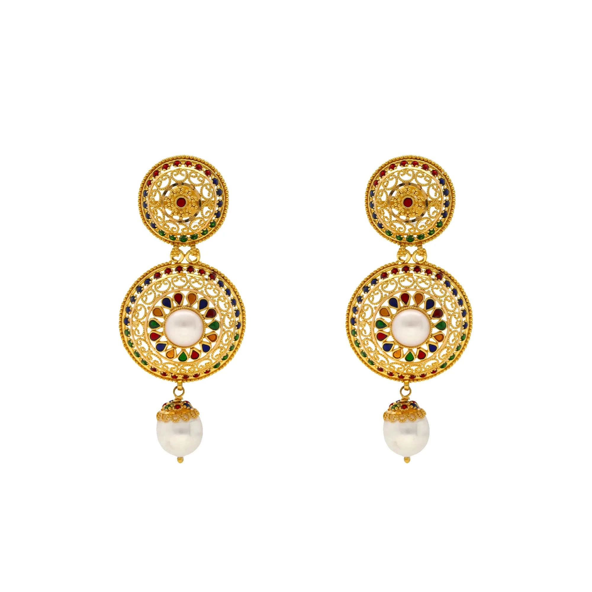 22K Gold Meenakari & Pearl Jewelry Set (72.6gm)