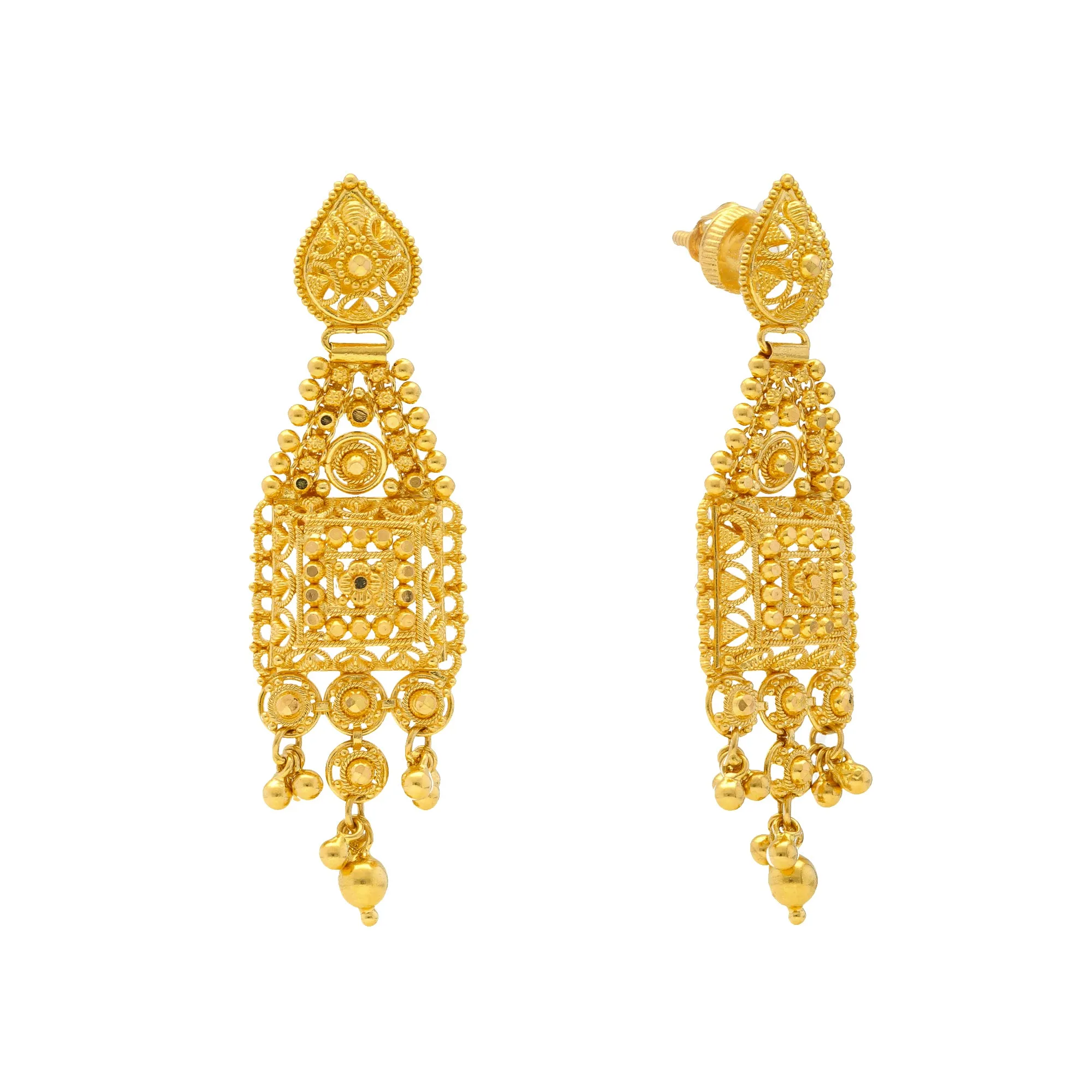 22K Yellow Gold Beaded Filigree Earrings (13.5gm)