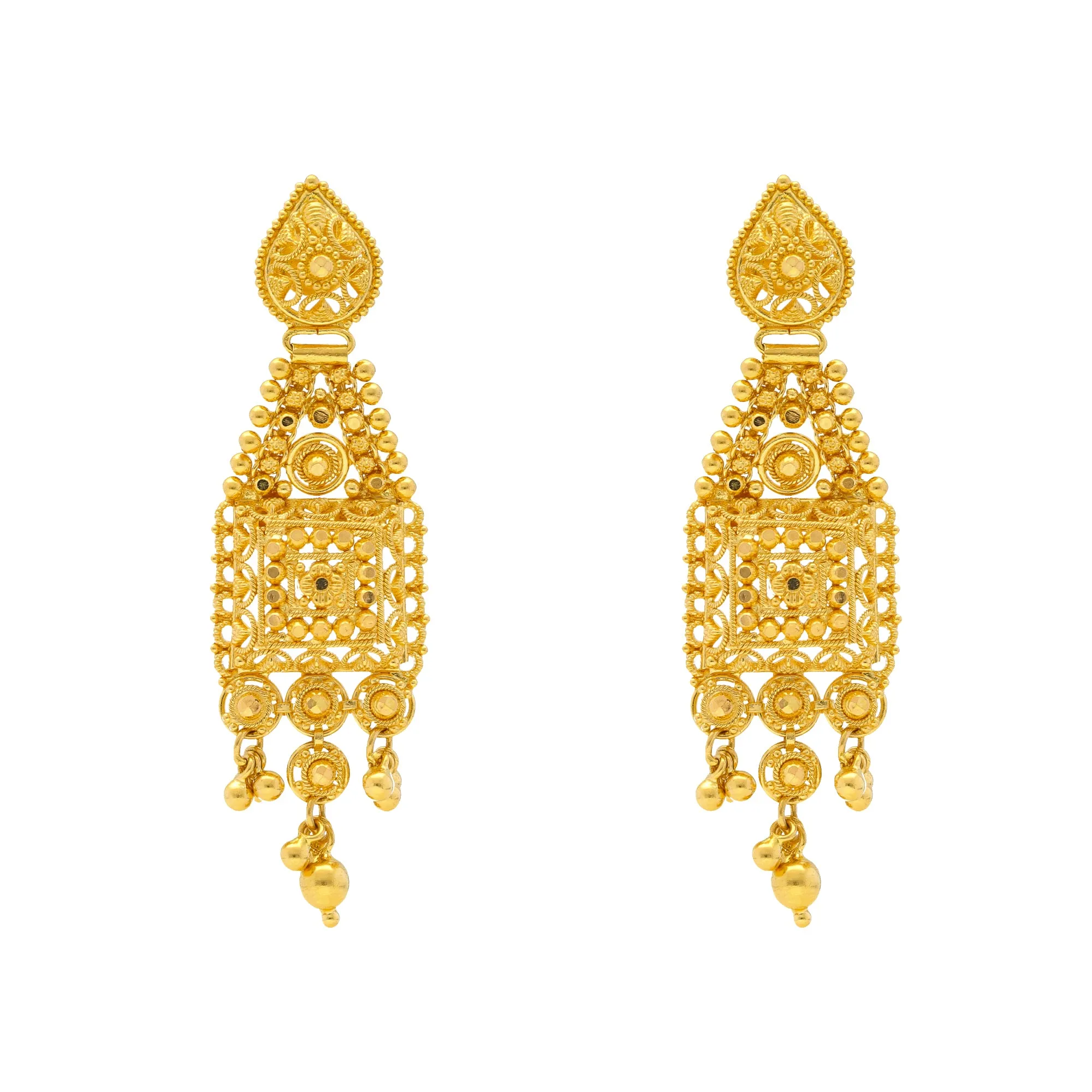 22K Yellow Gold Beaded Filigree Earrings (13.5gm)