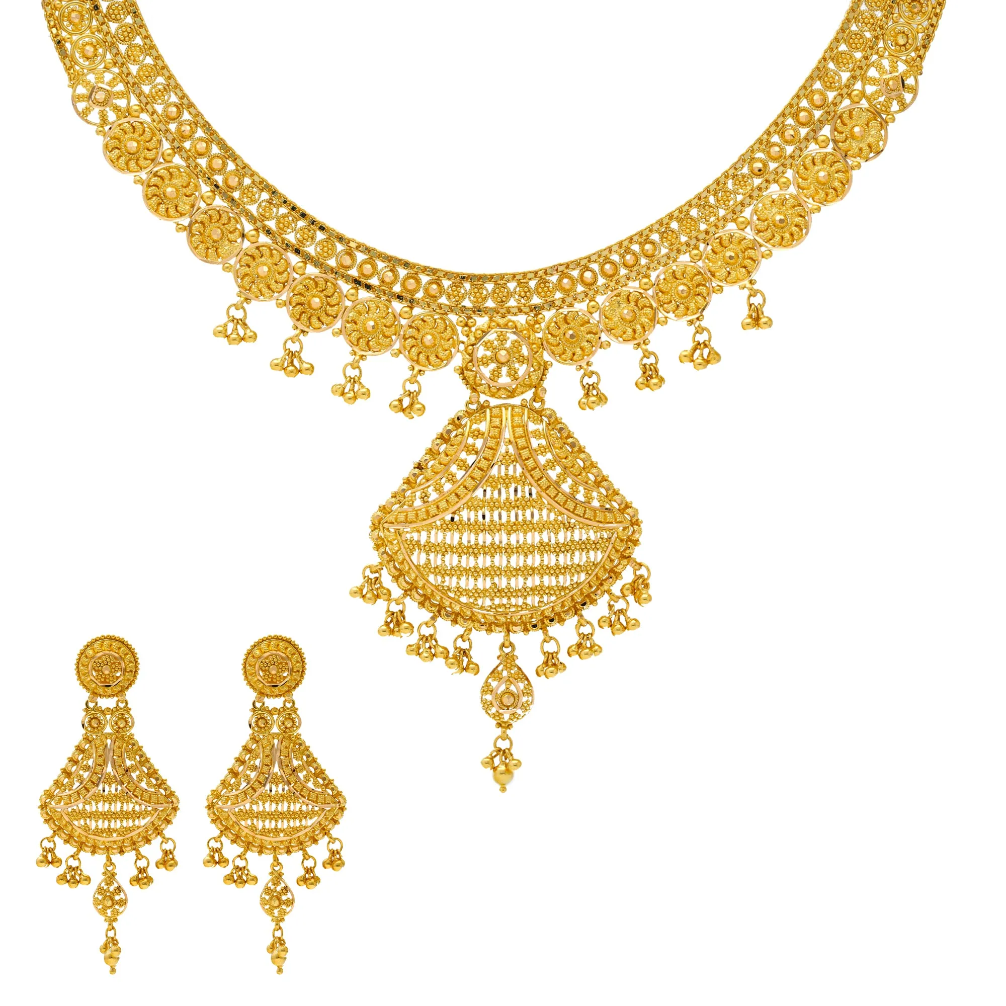 22K Yellow Gold Beaded Necklace Set (59.9gm)