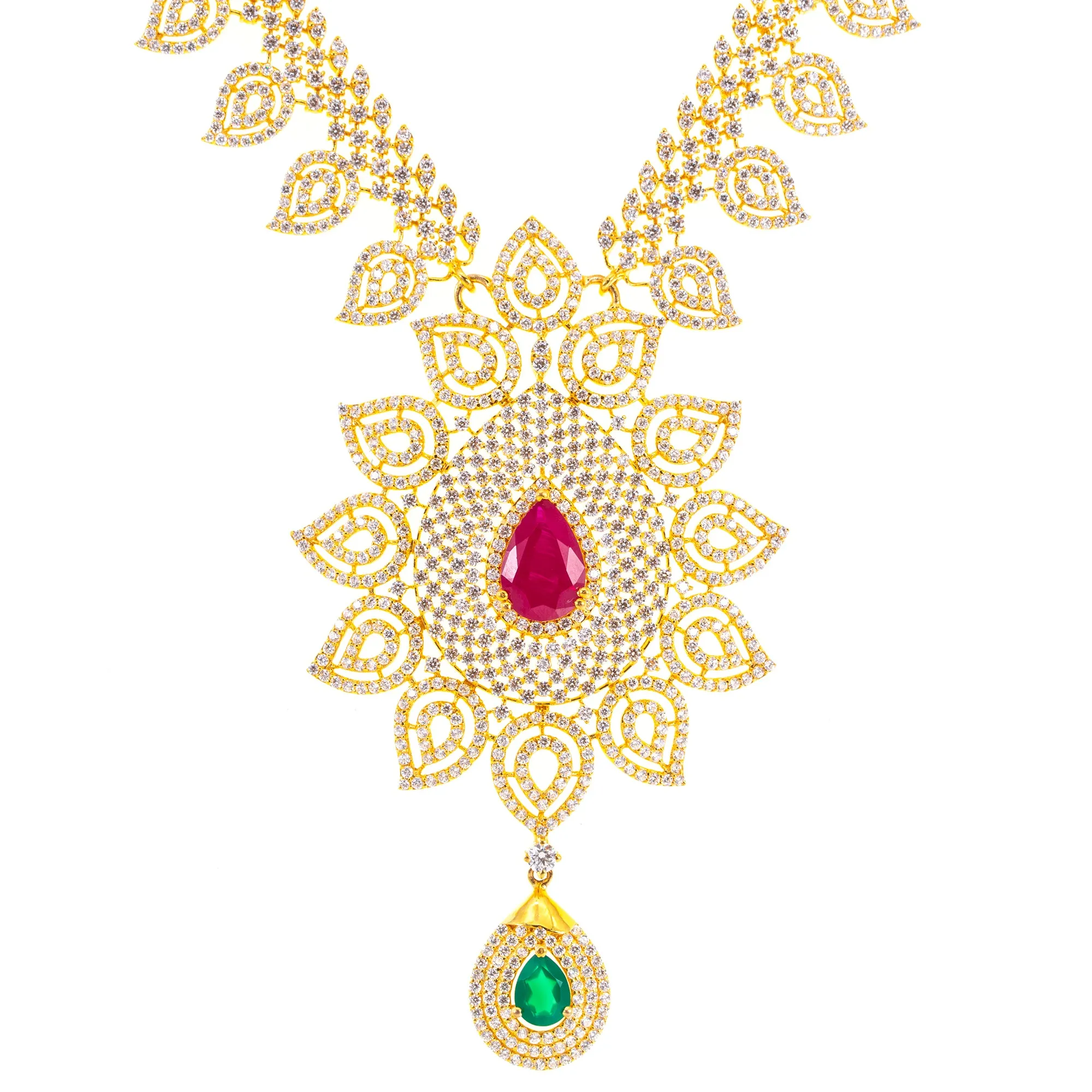 22K Yellow Gold, Gemstone, & CZ Necklace (96.2gm)