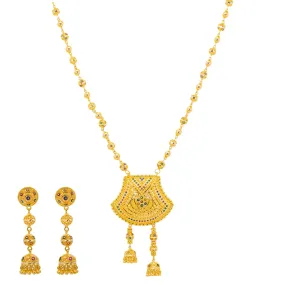 22K Yellow Gold Meenakari Jewelry Set (86.9gm)