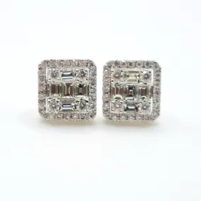 3.0 CT Diamond Emerald Illusion Earrings 14K White Gold