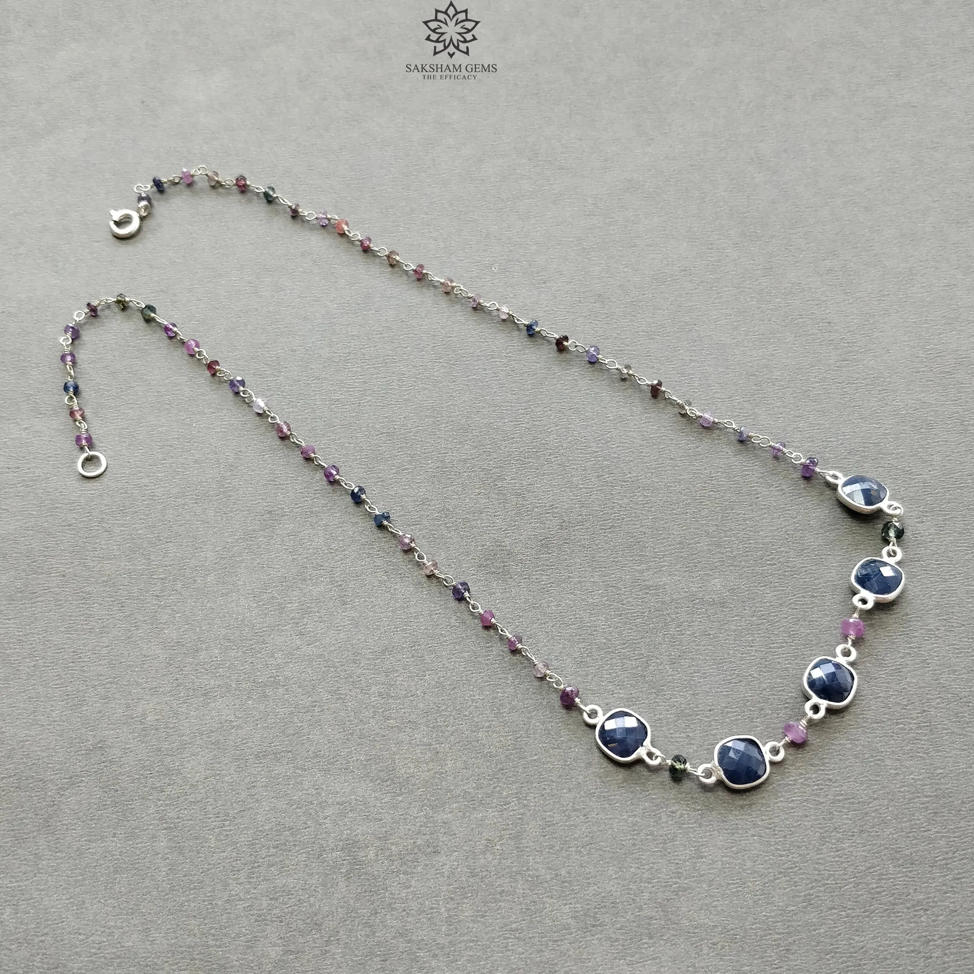 925 Sterling Silver Jewelry : 9.66gms Natural Untreated Blue & Multi SAPPHIRE Gemstone Beads Necklace Drop Dangle Earring Jewelry Set