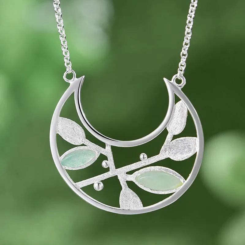 925 Sterling Silver Necklace Charm Jewelry with Aventurine Stone Leaves (LFJF0029)