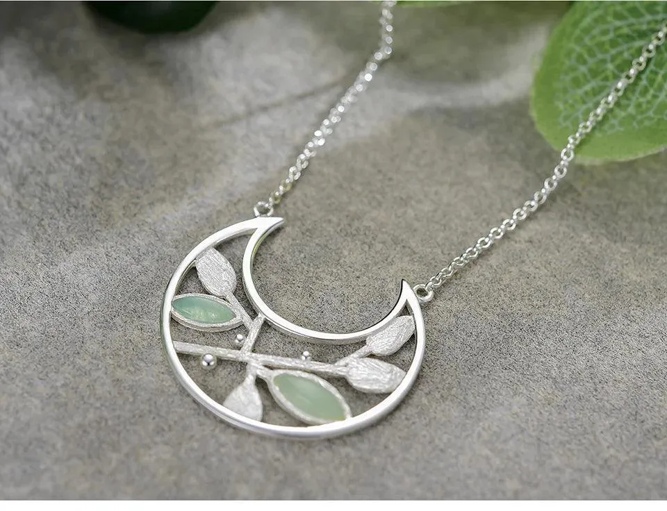 925 Sterling Silver Necklace Charm Jewelry with Aventurine Stone Leaves (LFJF0029)