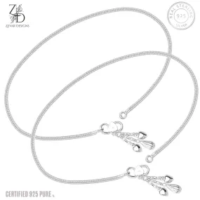 925 Sterling Silver Sleek Anklets Pair