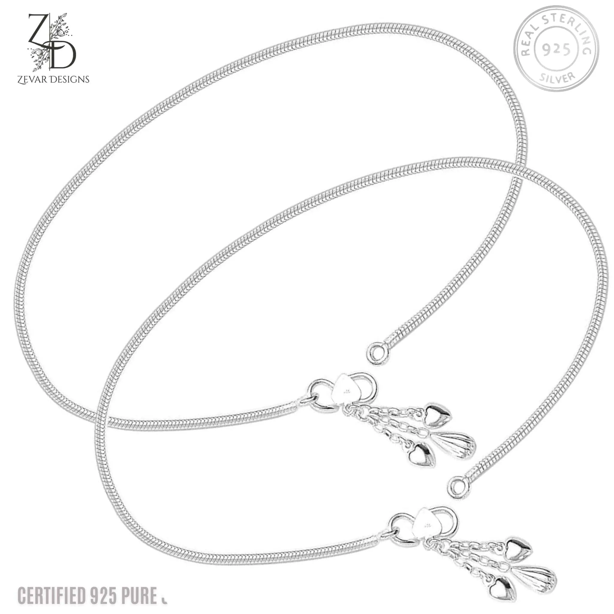 925 Sterling Silver Sleek Anklets Pair