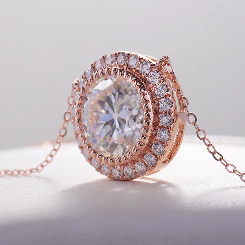 9mm Moissanite Halo Vintage Necklace 10K Rosegold