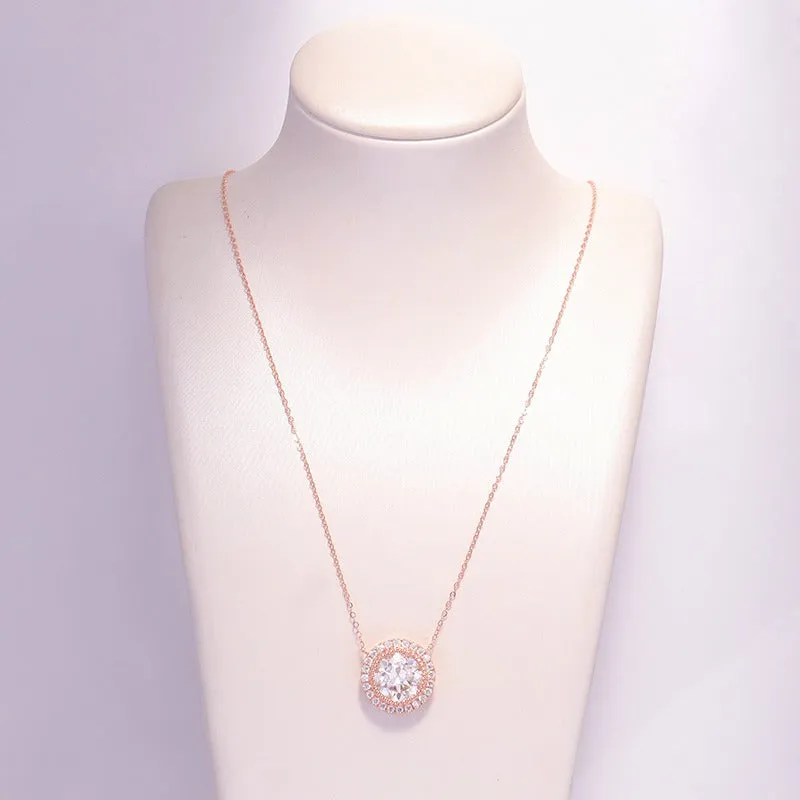 9mm Moissanite Halo Vintage Necklace 10K Rosegold