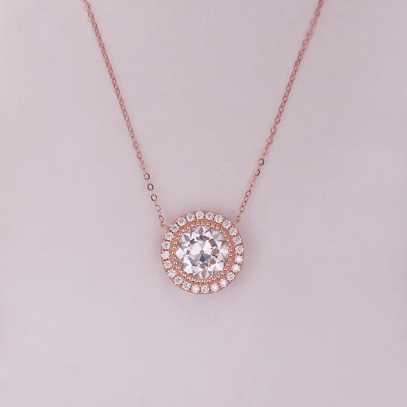 9mm Moissanite Halo Vintage Necklace 10K Rosegold