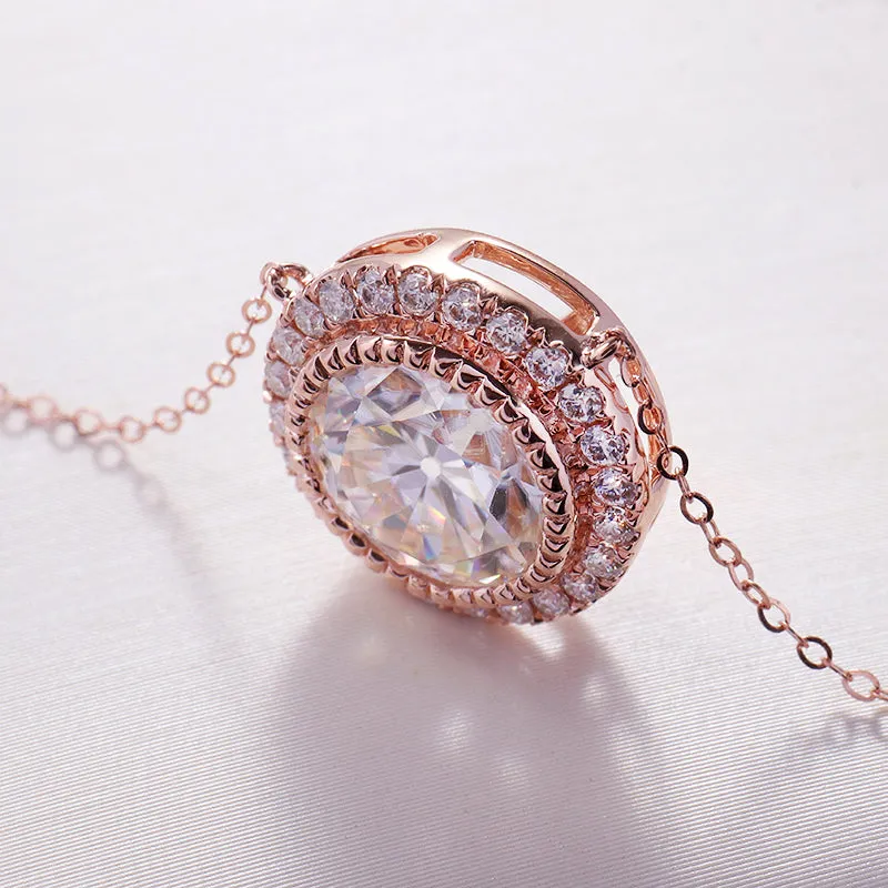 9mm Moissanite Halo Vintage Necklace 10K Rosegold