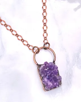 Amethyst and copper long necklace