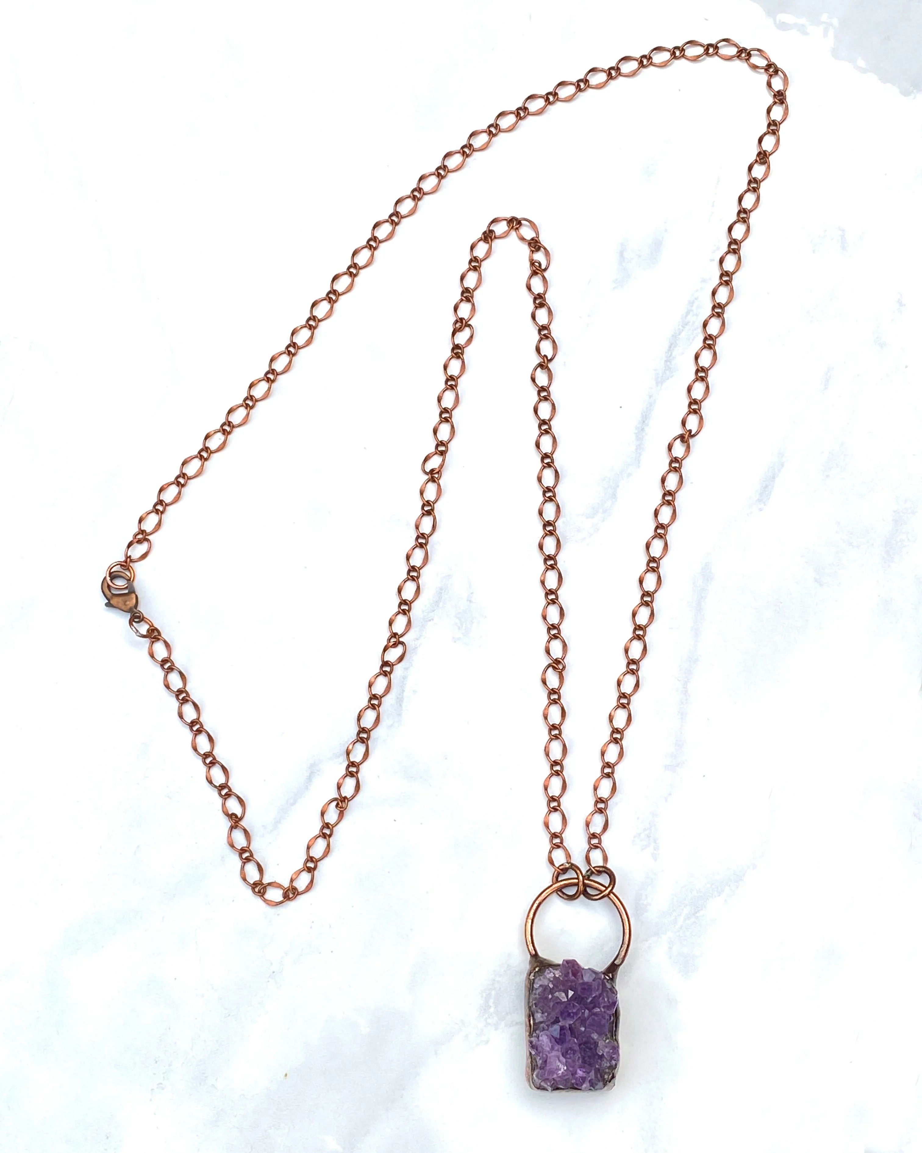 Amethyst and copper long necklace