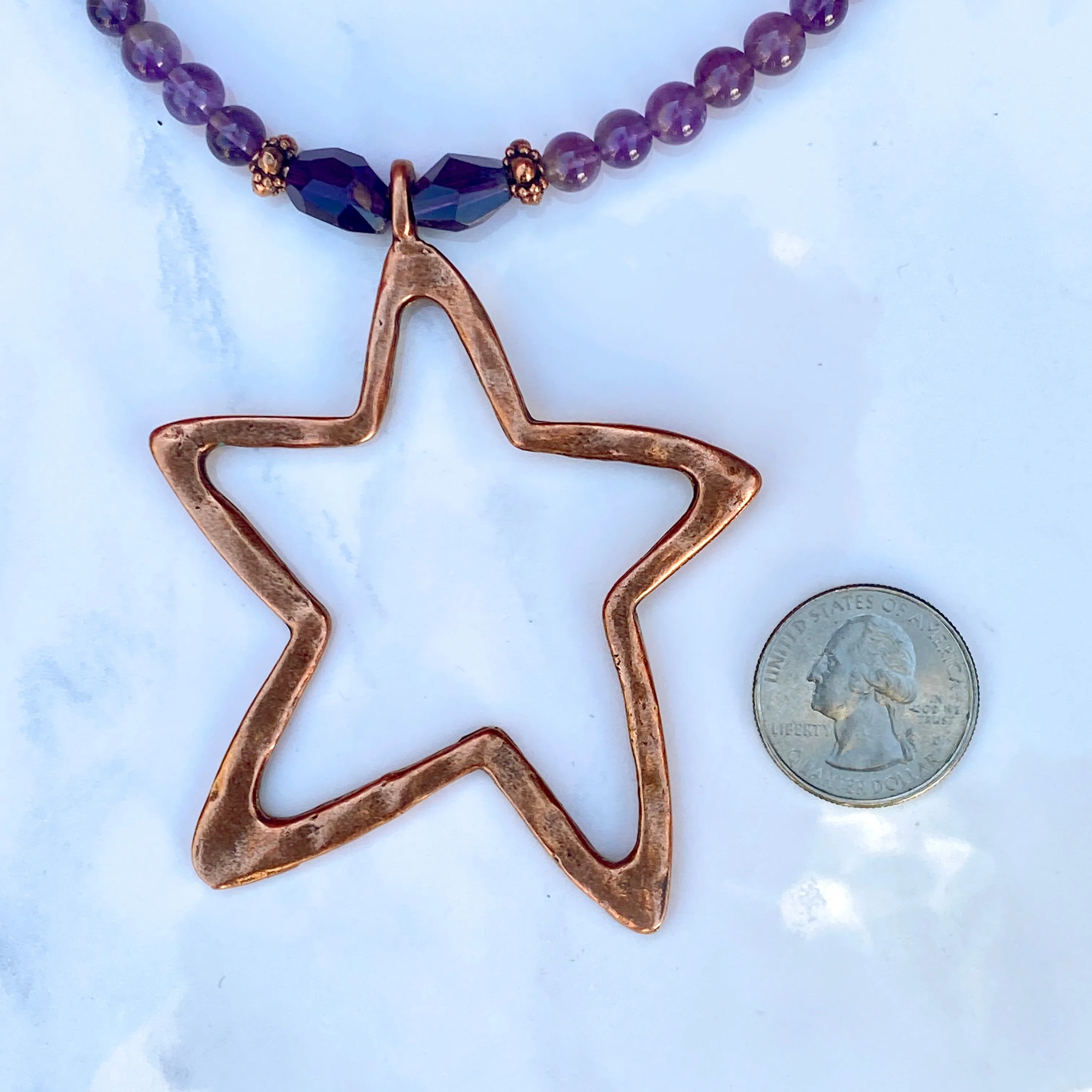 Amethyst and Copper Star pendant Necklace