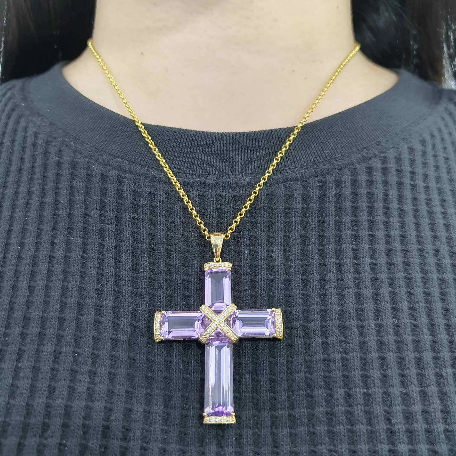 Amethyst Diamond Cross Pendant