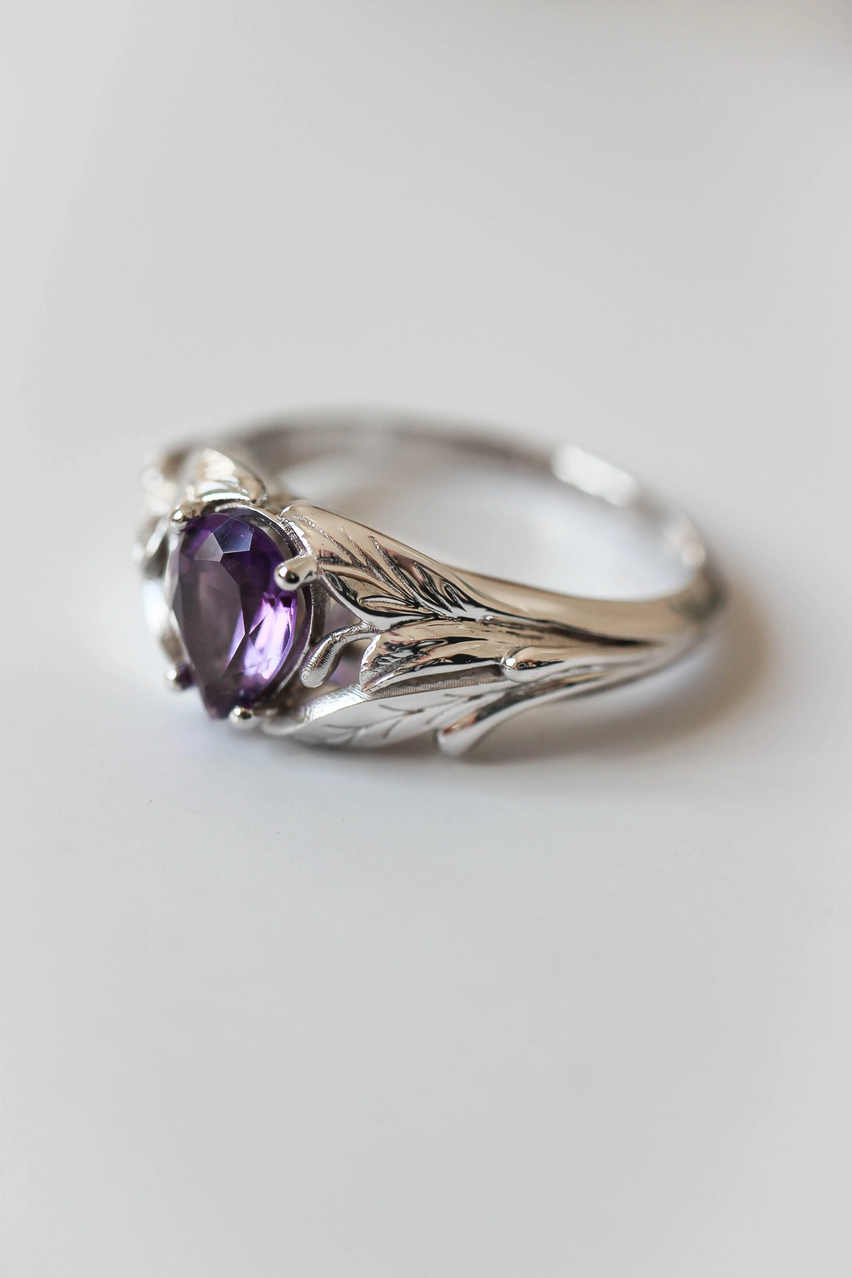 Amethyst engagement ring, leaf ring / Wisteria