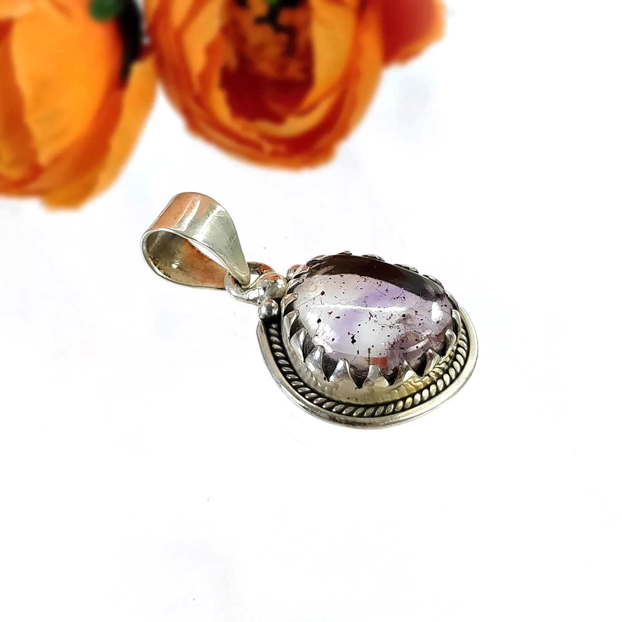 AMETHYST Gemstone 925 Sterling Silver Pendant : 6.100gms Natural Untreated Purple Amethyst Cabochon Bezel Set Pendant 1.35"