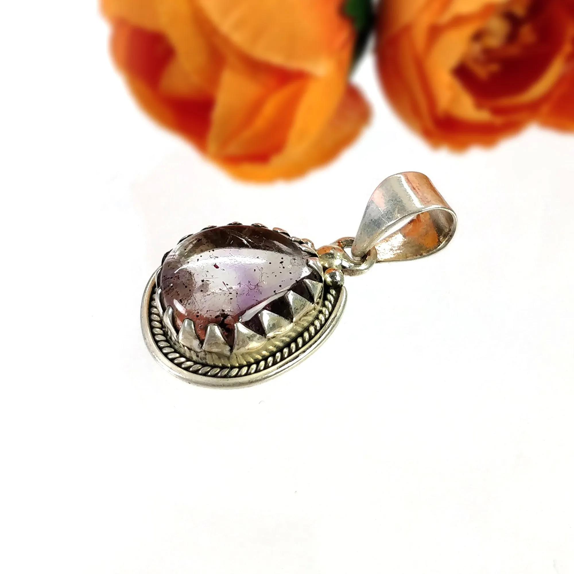 AMETHYST Gemstone 925 Sterling Silver Pendant : 6.100gms Natural Untreated Purple Amethyst Cabochon Bezel Set Pendant 1.35"