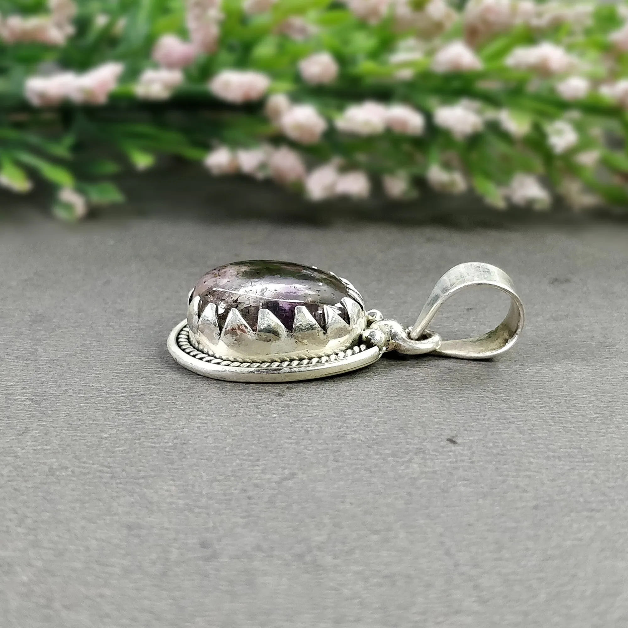 AMETHYST Gemstone 925 Sterling Silver Pendant : 6.100gms Natural Untreated Purple Amethyst Cabochon Bezel Set Pendant 1.35"