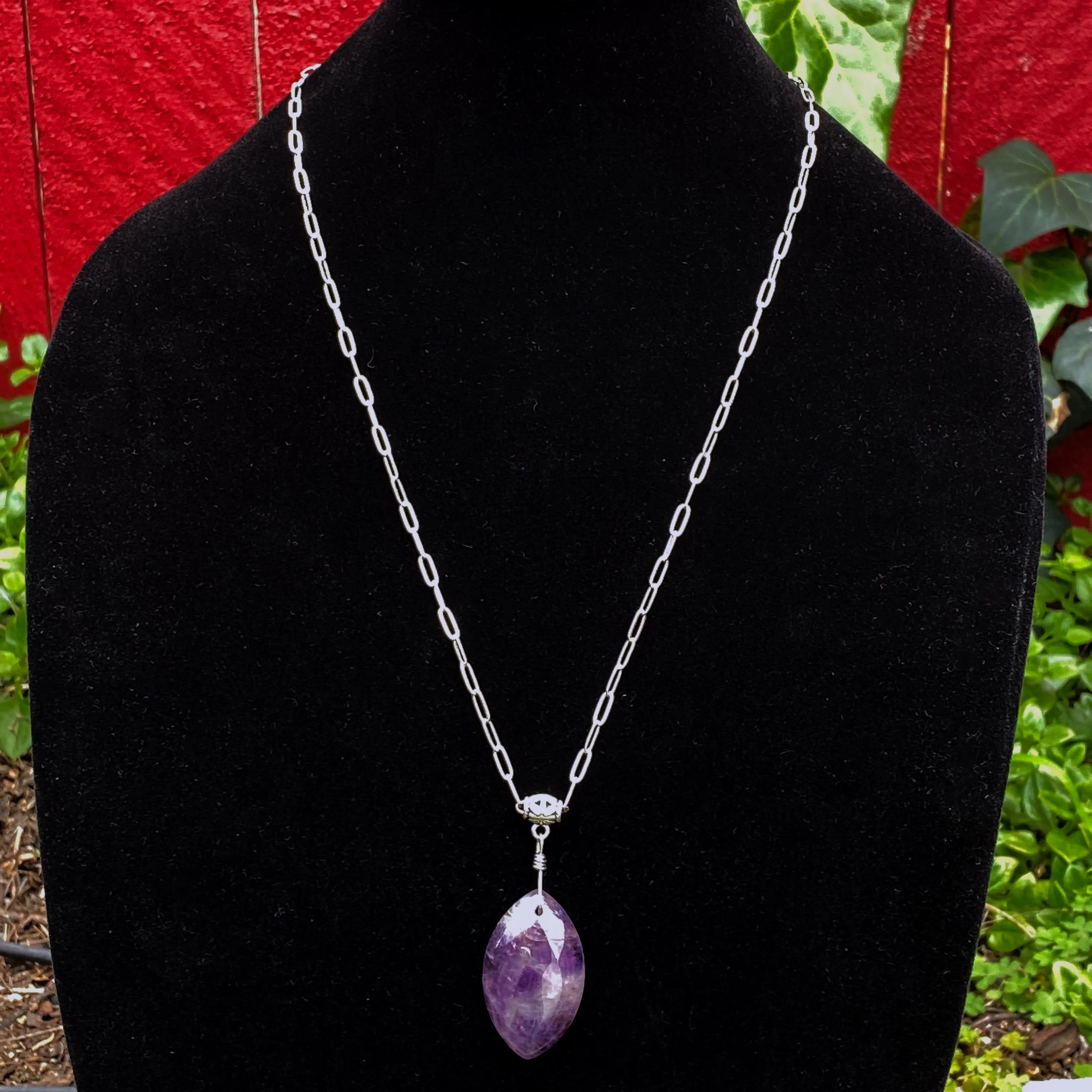 Amethyst gemstone pendant on Stainless steel