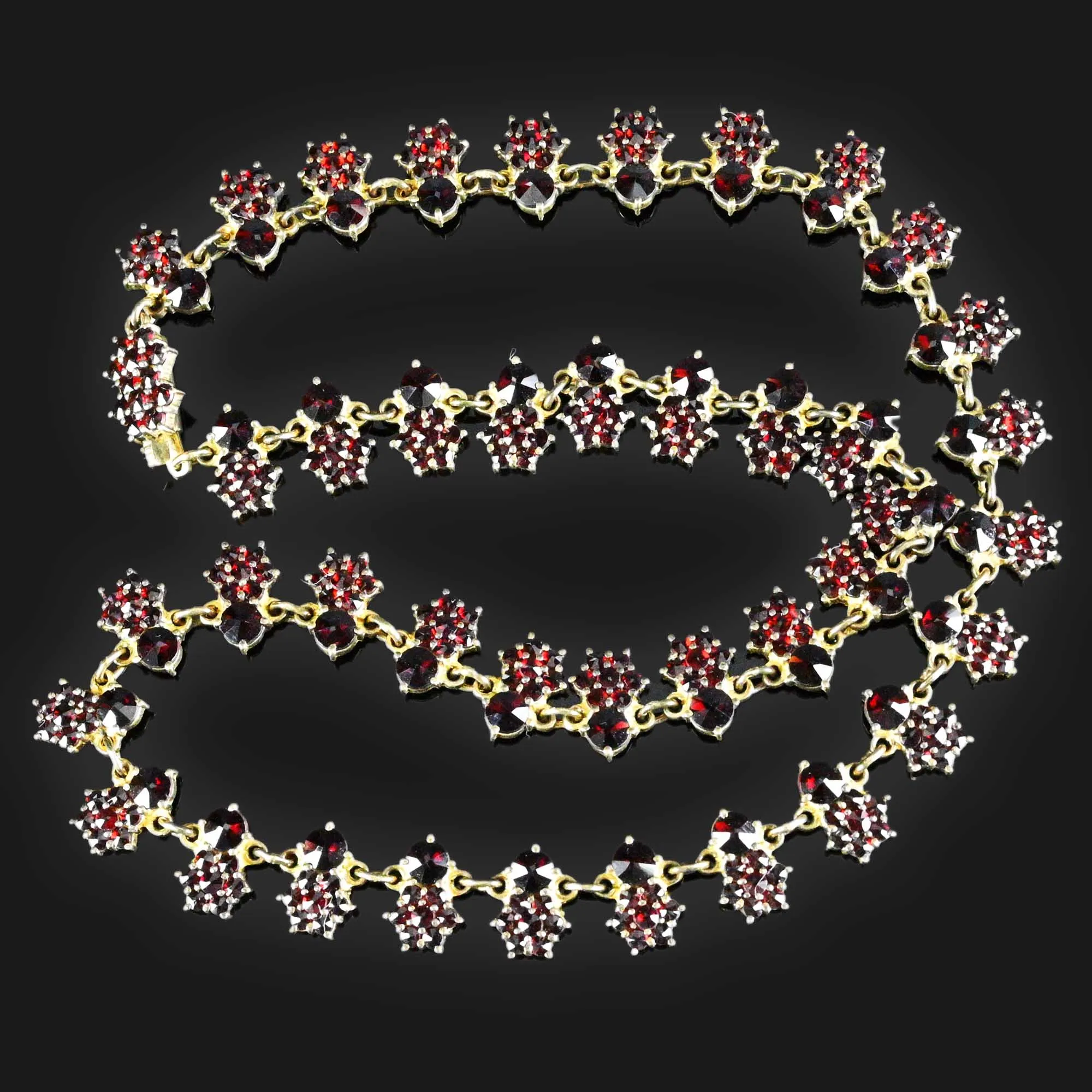 Antique Flower Cluster Garnet Collar Necklace