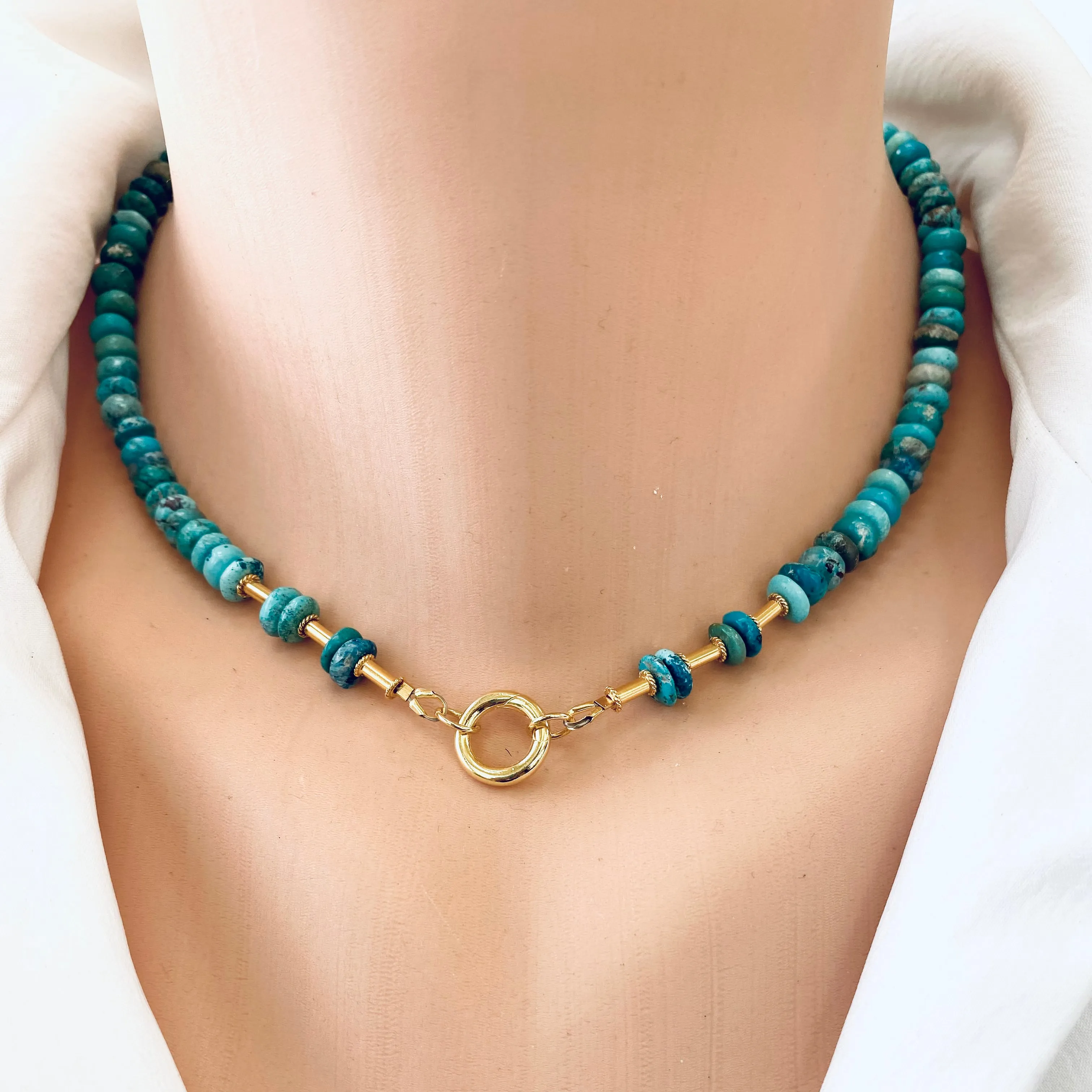 Arizona Turquoise Candy Necklace, 16or 17in, Gold Vermeil, December Birthstone