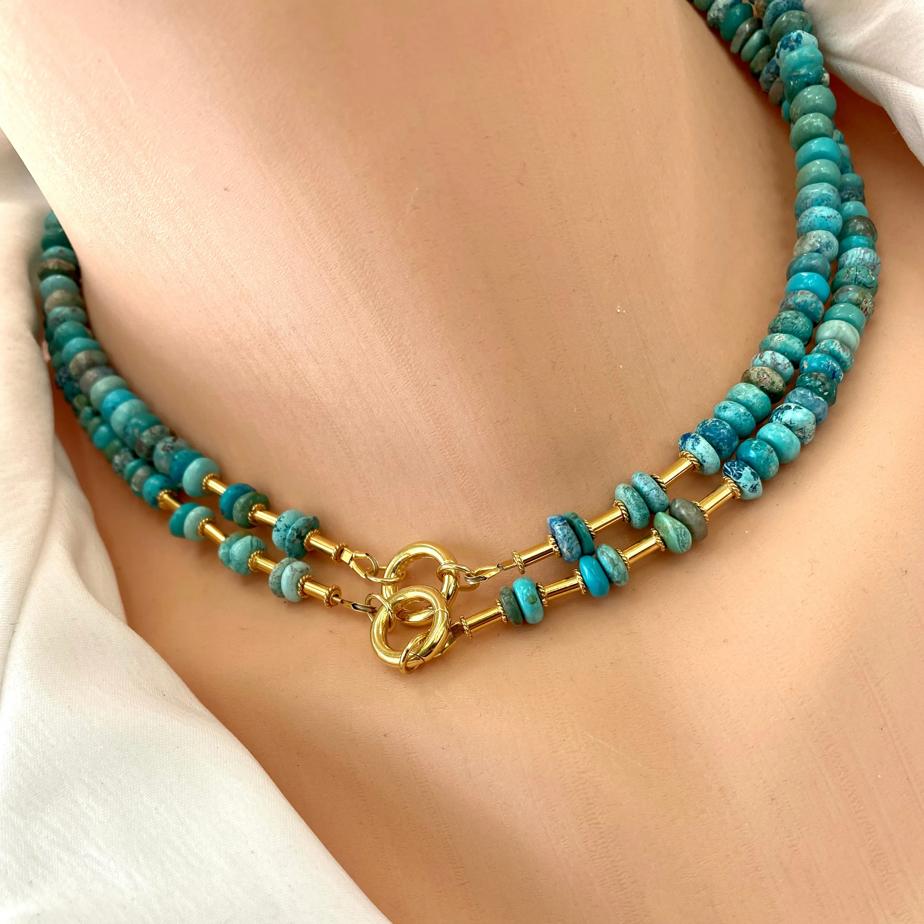 Arizona Turquoise Candy Necklace, 16or 17in, Gold Vermeil, December Birthstone