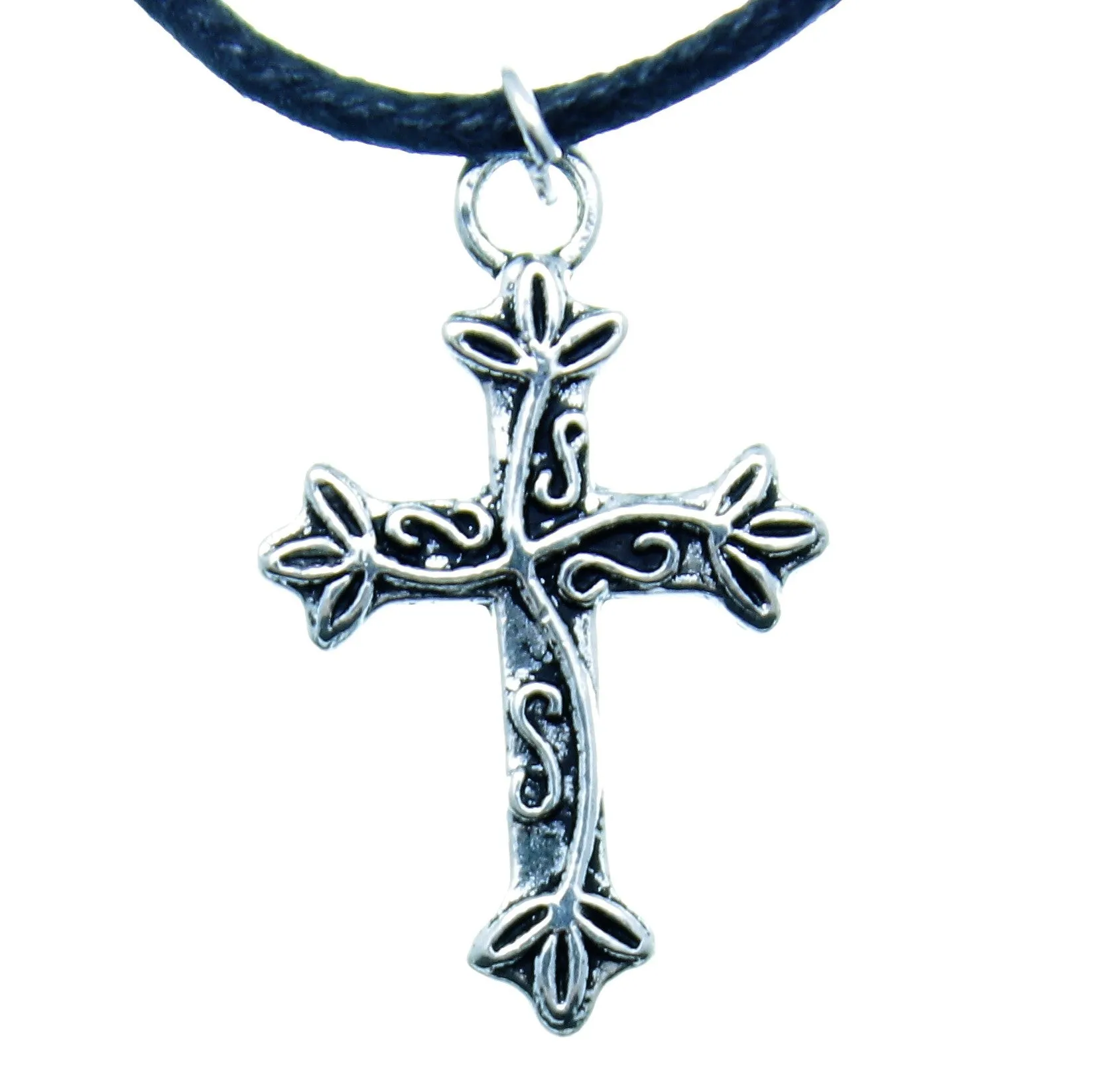 AVBeads Choker Necklace 18 Black Cord with Silver Cross Charm Pendant 1002