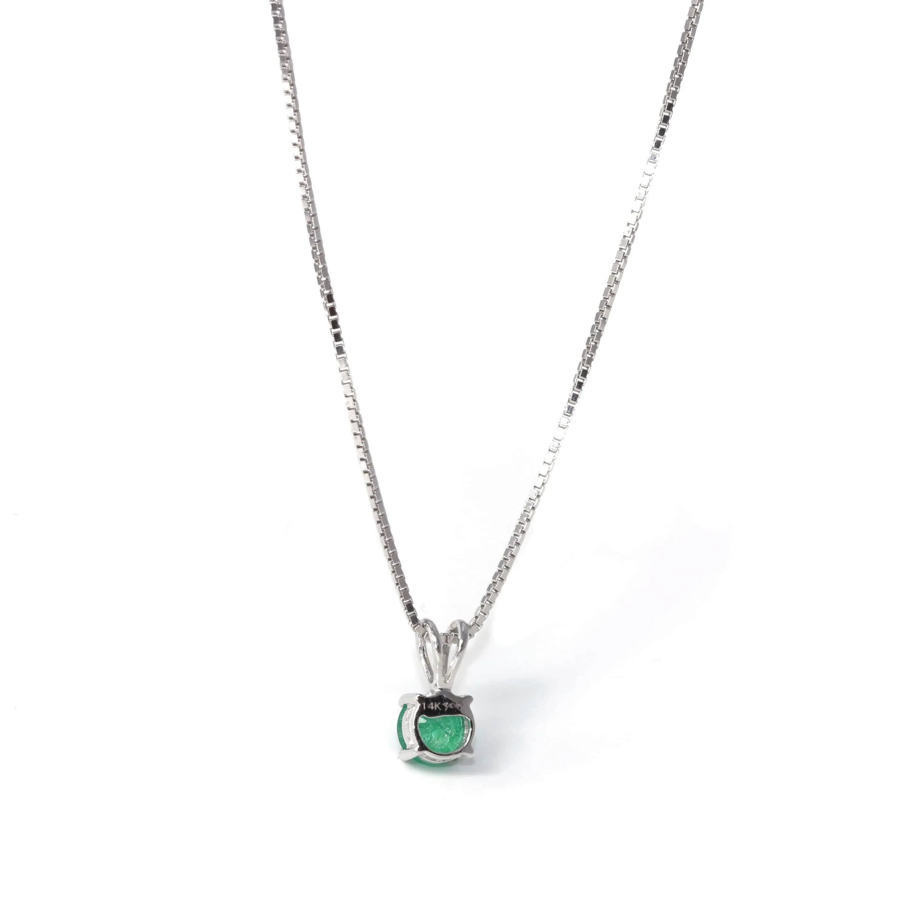 Baikalla? 14k White Gold Emerald Round 4 Prong Set Necklace With Diamond Halo