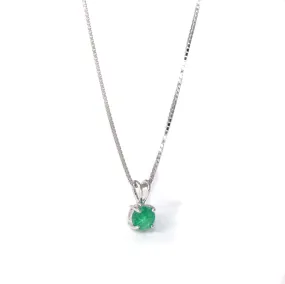 Baikalla? 14k White Gold Emerald Round 4 Prong Set Necklace With Diamond Halo