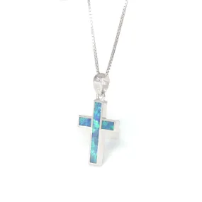 Baikalla? Sterling Silver Freeform Australian Blue Natural Opal Bezel Set Cross Necklace