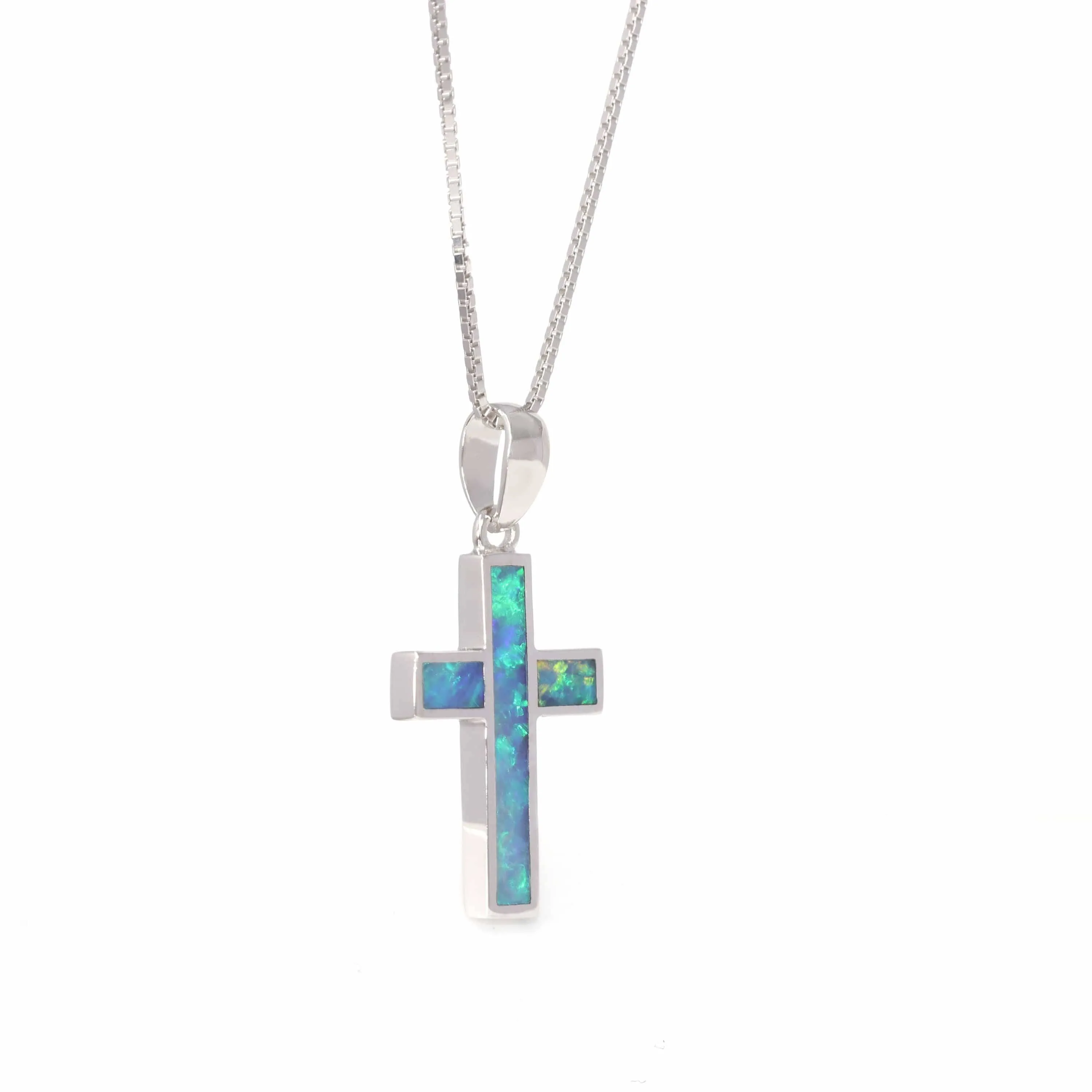 Baikalla? Sterling Silver Freeform Australian Blue Natural Opal Bezel Set Cross Necklace