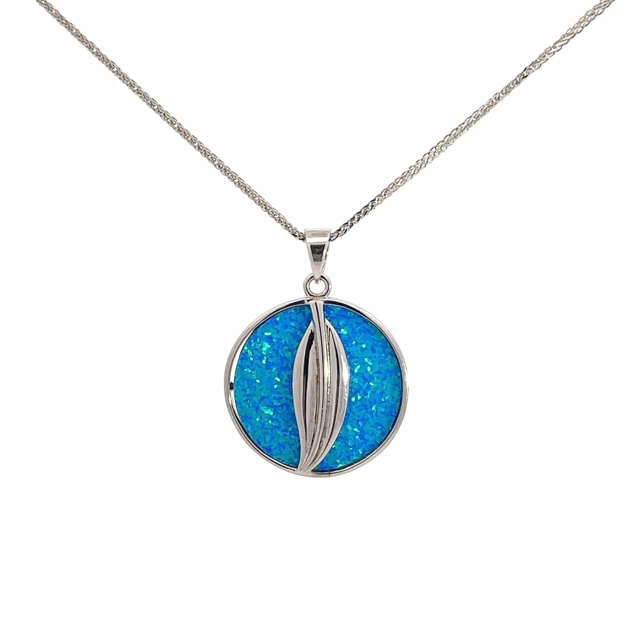 Baikalla Sterling Silver Lab-Made Opal Leaf Pendant Necklace