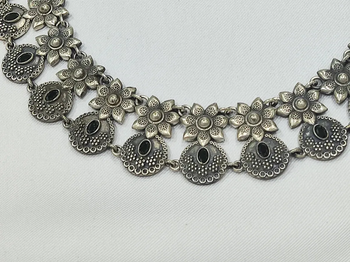 Beautiful Silver Plated Oxidized Floral Choker Made With Brass And Copper