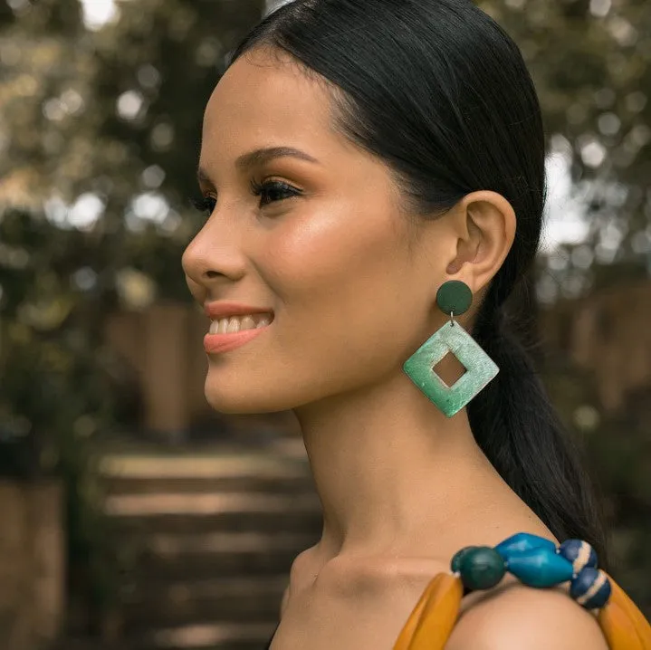 Bern Capiz Earrings in Olive Green