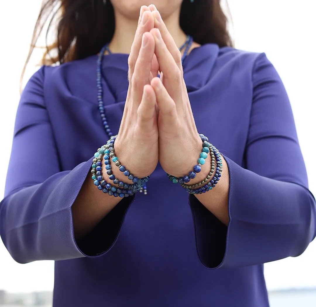 Blue Lapis Lazuli, African Turquoise Hand Knotted Mala Necklace - Intuition and Change