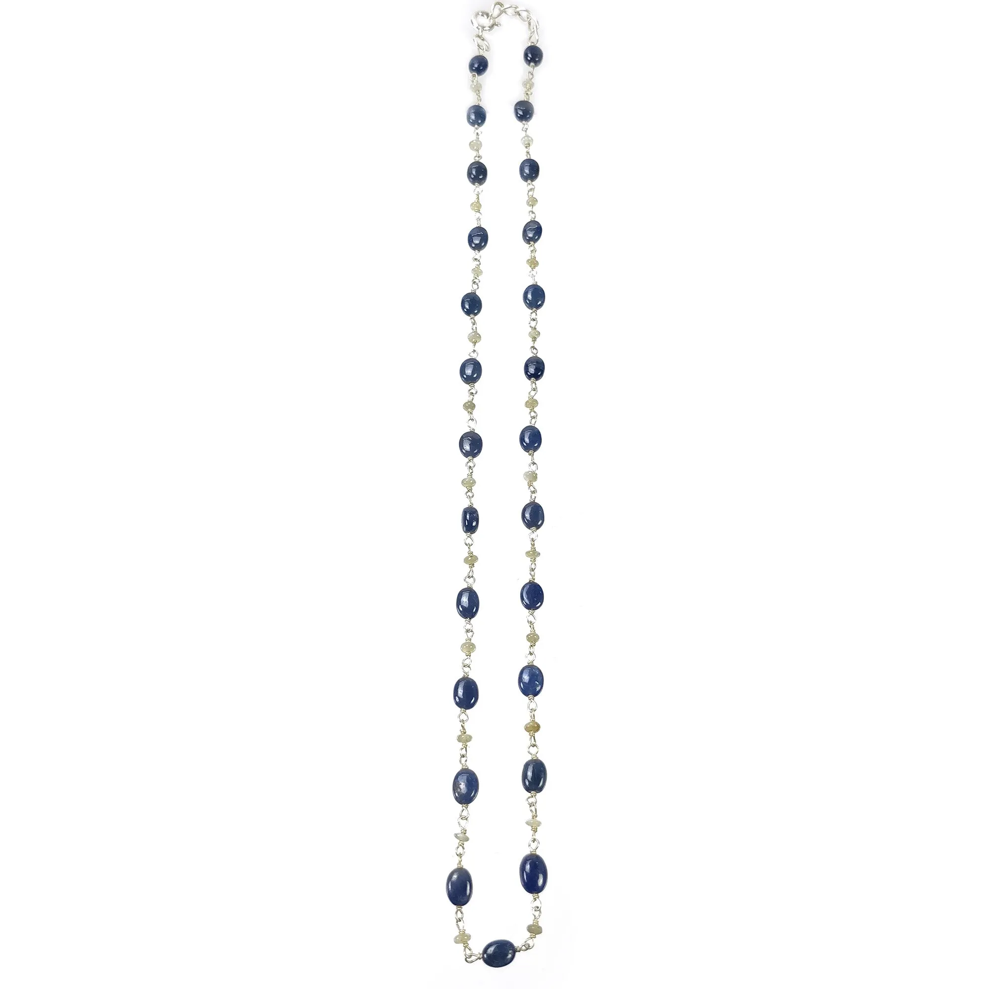 BLUE SAPPHIRE Cat's Eye Gemstones Beads Chain NECKLACE : 925 Sterling Silver Natural Sapphire Cabochon 16" Statement Necklace Gift