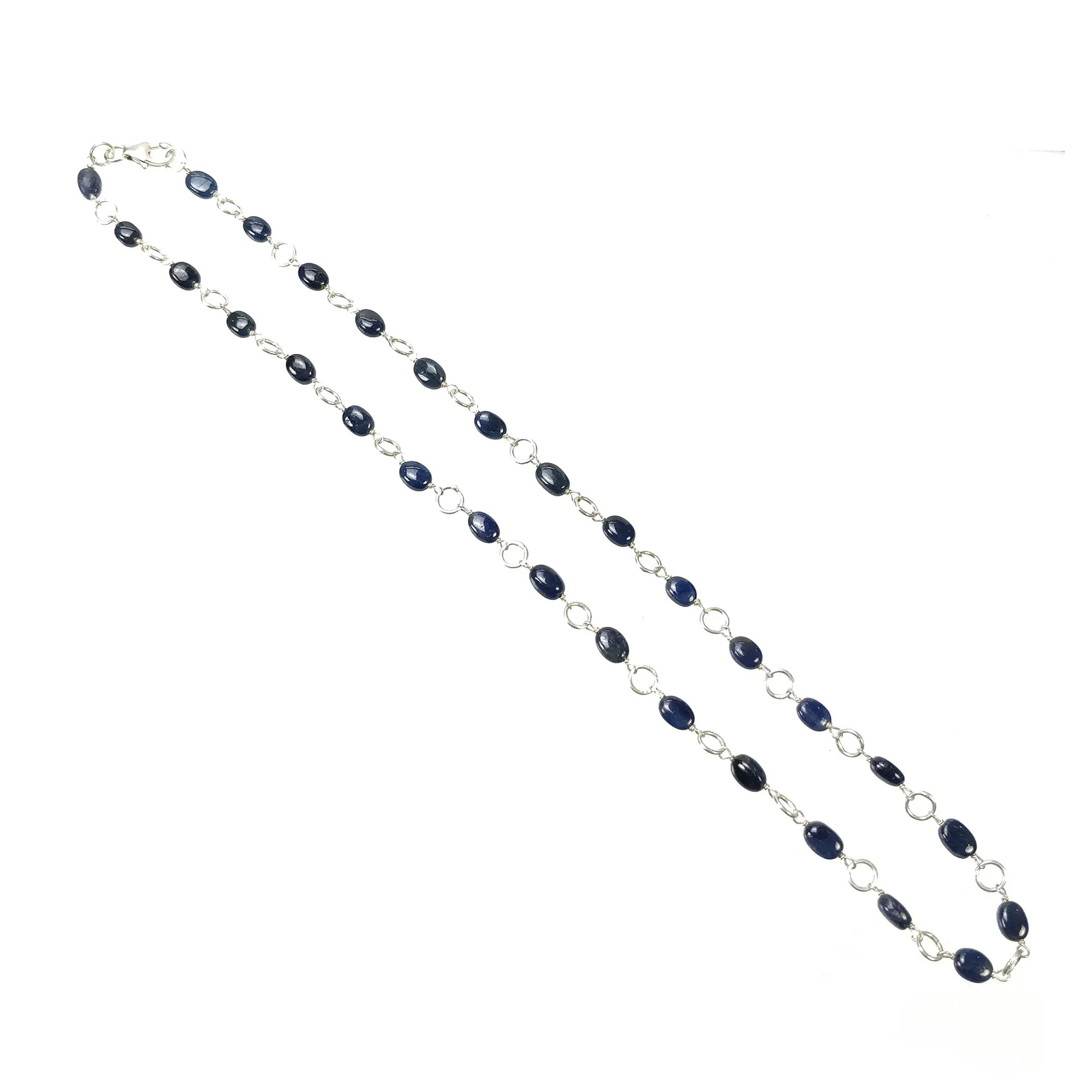 BLUE SAPPHIRE Gemstones Beads Chain NECKLACE : 925 Sterling Silver Natural Sapphire Cabochon 17" Statement Necklace Gift For Her